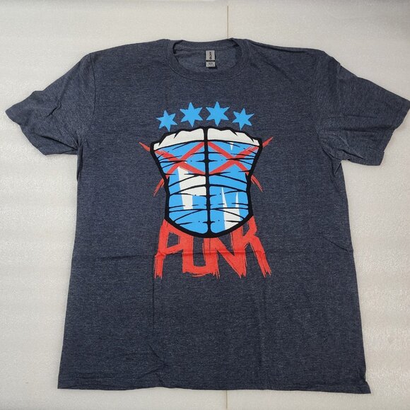 Pro Wrestling Crate CM Punk stars fists logo AEW Gray T-Shirt XL NWOT Gildan - Picture 1 of 4